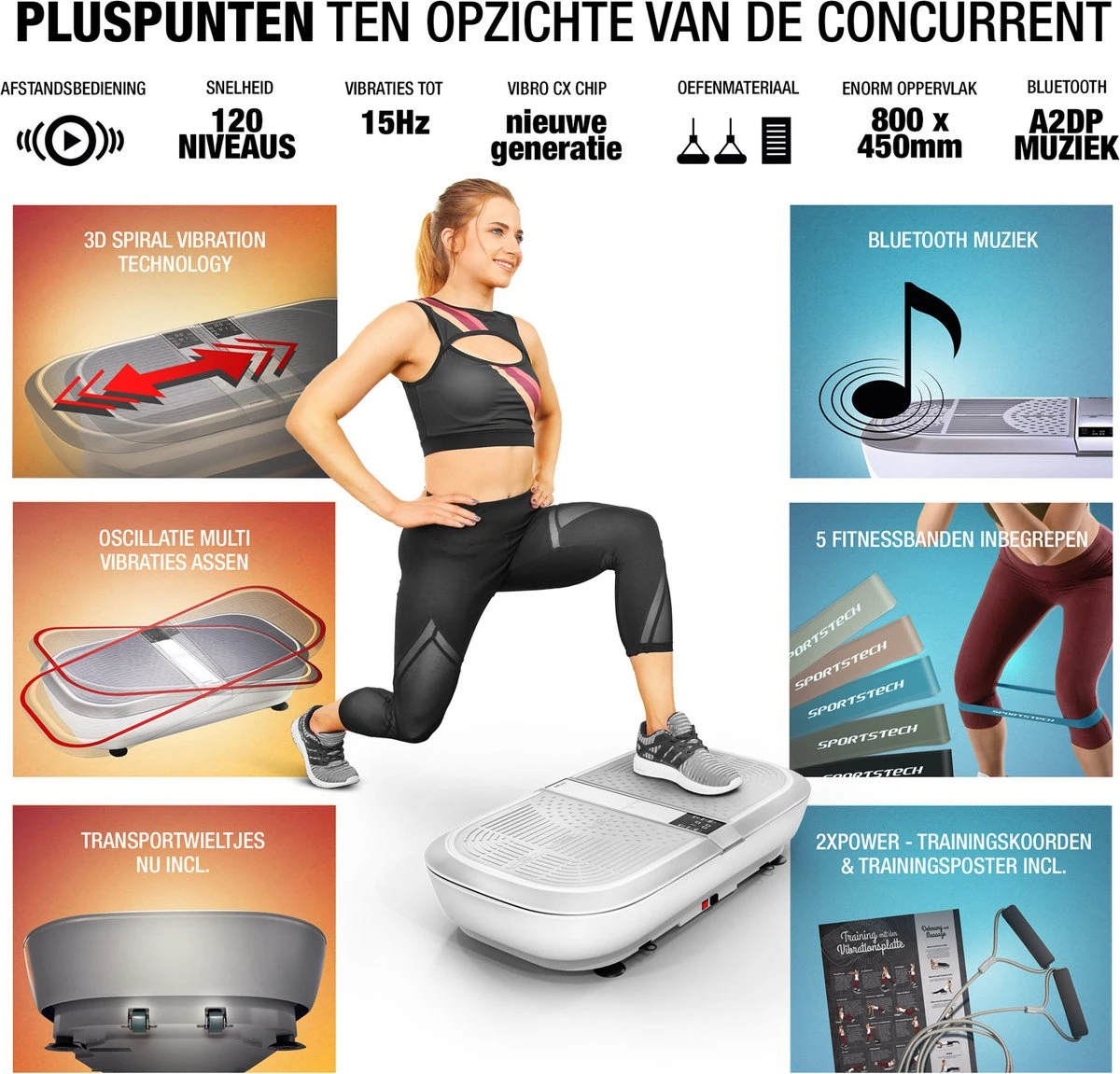 Sportstech Germany VP300 trilplaat - 2x1000 watt - Bluetooth Sportstech Germany VP300 Trilplaat - 2x1000 Watt - Bluetooth -Fitnessapparatuur Serie Winkel 1200x1151 1