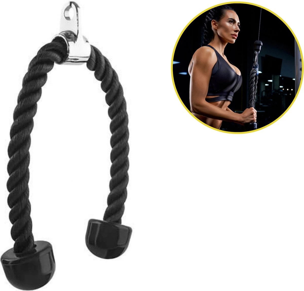 Tricep Rope - Trekkoord voor Krachtstation - Zwart - Nylon 70 CM Merkloos Tricep Rope - Trekkoord Voor Krachtstation - Zwart - Nylon 70 CM -Fitnessapparatuur Serie Winkel