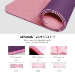 Eco Yoga Mat - Inclusief Draagriem - Anti Slip - Extra Dik (6 Mm) - 183 X 61 X 0,6 Cm - Paars/Roze - Diverse Kleuren 9 Eco Yoga Mat - Inclusief Draagriem - Anti Slip - Extra Dik (6 Mm) - 183 X 61 X 0,6 Cm - Paars/Roze - Diverse Kleuren -Fitnessapparatuur Serie Winkel 1200x1153 2