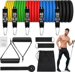 Extra Versterking Tot 68KG-Weerstandsbandenset-Weerstandsbanden Fitness 11- Delig-gewicht Tot 68KG-Resistance Bands -van Natuurlijk Latex-met Grote Handgreep-fitnessbanden-5 Verschillende Sterktes-fitnessapparaten- Sport Krachttraining