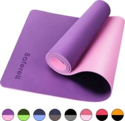 Saferell Antislip Yogamat - Paars - Gemaakt Van TPE Met Extra Dik (6mm) - Sportmat Fitness Mat Duurzaam Paars- Hypoallergene Yoga Mat Met Draagband - 183 Cm X 61 Cm X 0,6 Cm