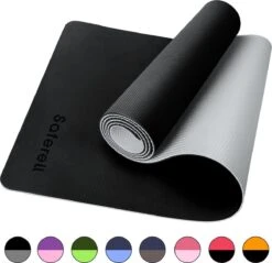 Saferell Antislip Yogamat - Zwart - Gemaakt Van TPE Met Extra Dik (6mm) - Sportmat Fitness Mat Duurzaam Zwart- Hypoallergene Yogamat Met Draagband - 183 Cm X 61 Cm X 0,6 Cm