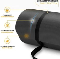 Tresko - Yogamat Zwart 1,5 Cm Dik - Fitness Mat - Sportmat - Pilates - Aerobics - Yoga Mat Met Draagriem -Fitnessapparatuur Serie Winkel 1200x1163 10