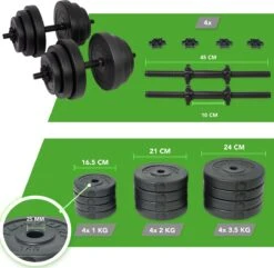 Tunturi Gewichten - Halterset - Dumbbell Set - 2 Stuks - Totaal 28kg - Zwart - Vinyl - Incl. Gratis Fitness App -Fitnessapparatuur Serie Winkel 1200x1170 9