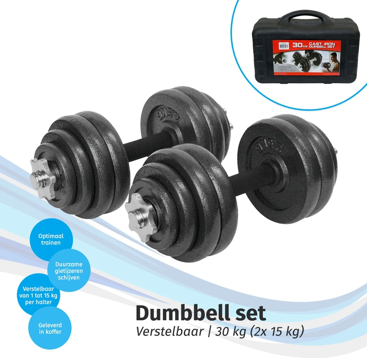 Verstelbare Dumbbell set 30 kg met koffer - Gietijzeren gewichten - 2x 15 kg Verstelbare Dumbbell Set 30 Kg Met Koffer - Gietijzeren Gewichten - 2x 15 Kg -Fitnessapparatuur Serie Winkel 1200x1171 10