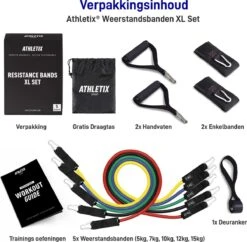 Athletix Weerstandsbanden XL Set - Handvaten - Enkelbanden - Gratis Draagtas & Oefeningen - 5 Resistance Bands -Fitnessapparatuur Serie Winkel 1200x1178 3