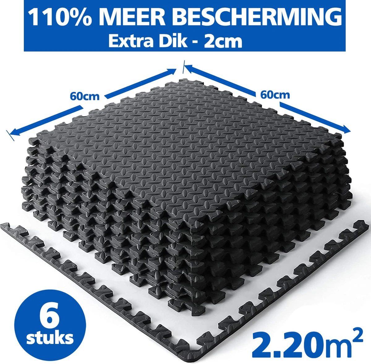 SWILIX ® Puzzelmat - 6 Stuks - 180x120 x2cm (6 x 60x60cm) - 2,20 m2 - Zachte Vloermat - Zwart SWILIX ® Puzzelmat - 6 Stuks - 180x120 X2cm (6 X 60x60cm) - 2,20 M2 - Zachte Vloermat - Zwart -Fitnessapparatuur Serie Winkel
