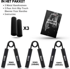 U-Fit One 3 Delige Metal Handtrainer Set - 90kg, 113kg, 136kg - Grip Trainer - Handknijper - Knijphalter - Armtrainer - Hand Knijper - Handgripper - Heavy Gripper - Onderarm - Buigveer - Zwart -Fitnessapparatuur Serie Winkel 1200x1181 14