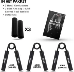 U-Fit One 3 Delige Metal Handtrainer Set - 45kg, 68kg, 90kg - Grip Trainer - Handknijper - Knijphalter - Armtrainer - Hand Knijper - Handgripper - Heavy Gripper - Onderarm - Buigveer - Zwart -Fitnessapparatuur Serie Winkel 1200x1181 15