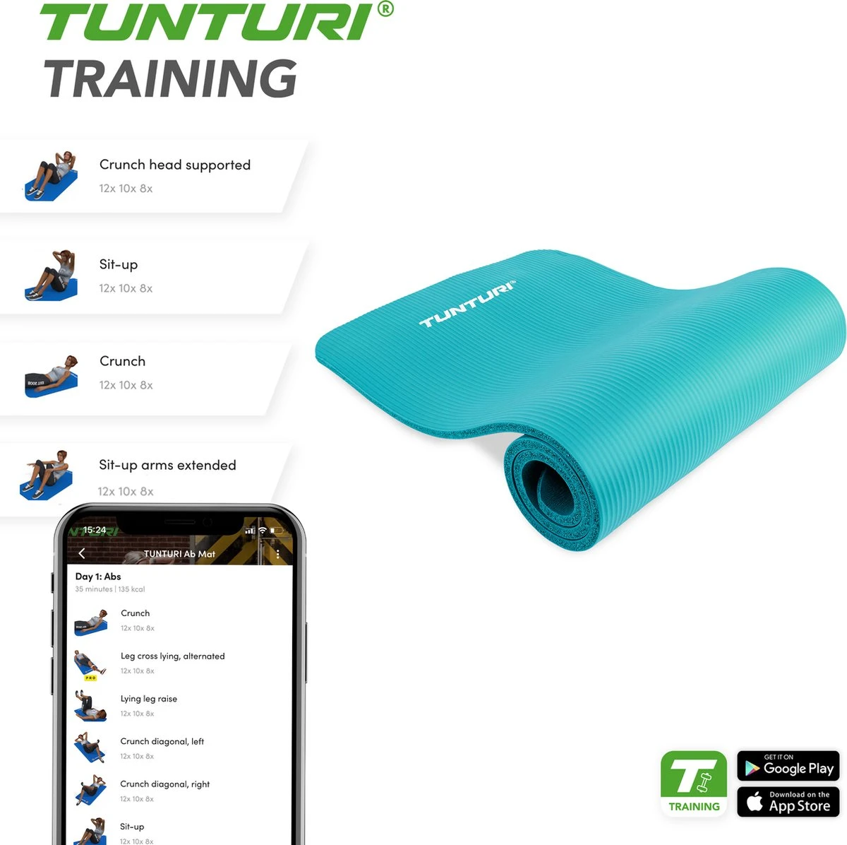 Tunturi fitnessmat - Yogamat - Sportmat gemaakt van zacht NBR materiaal - 180 x 60 x 1,5cm - Turquoise- Incl. gratis fitness app Tunturi Fitnessmat - Yogamat - Sportmat Gemaakt Van Zacht NBR Materiaal - 180 X 60 X 1,5cm - Turquoise- Incl. Gratis Fitness App -Fitnessapparatuur Serie Winkel 1200x1196 11