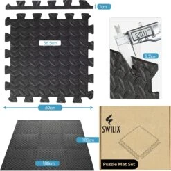 SWILIX ® Puzzelmat - 6 Stuks - 180x120 X2cm (6 X 60x60cm) - 2,20 M2 - Zachte Vloermat - Zwart 7 SWILIX ® Puzzelmat - 6 Stuks - 180x120 X2cm (6 X 60x60cm) - 2,20 M2 - Zachte Vloermat - Zwart -Fitnessapparatuur Serie Winkel 1200x1197 11