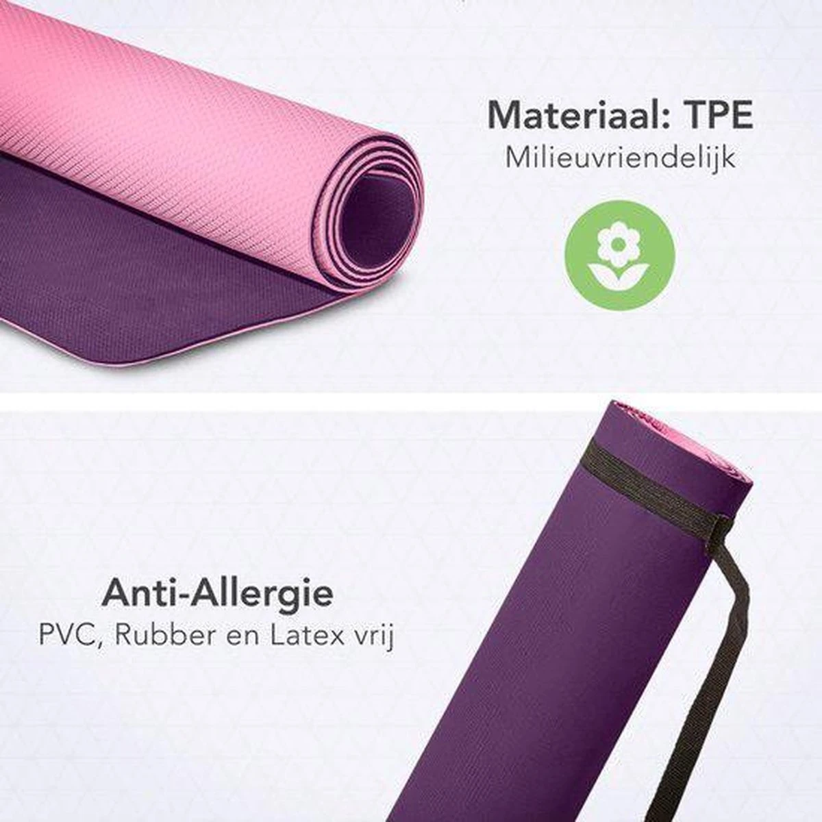 Eco Yoga Mat - Inclusief Draagriem - Anti Slip - Extra Dik (6 mm) - 183 x 61 x 0,6 cm - Paars/Roze - Diverse kleuren Eco Yoga Mat - Inclusief Draagriem - Anti Slip - Extra Dik (6 Mm) - 183 X 61 X 0,6 Cm - Paars/Roze - Diverse Kleuren -Fitnessapparatuur Serie Winkel 1200x1200 1006