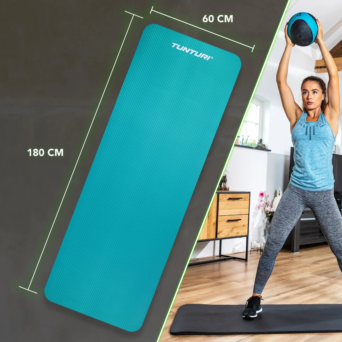 Tunturi fitnessmat - Yogamat - Sportmat gemaakt van zacht NBR materiaal - 180 x 60 x 1,5cm - Turquoise- Incl. gratis fitness app Tunturi Fitnessmat - Yogamat - Sportmat Gemaakt Van Zacht NBR Materiaal - 180 X 60 X 1,5cm - Turquoise- Incl. Gratis Fitness App -Fitnessapparatuur Serie Winkel 1200x1200 1565