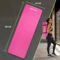 Tunturi Fitnessmat Met Draagtas - Yogamat - Sportmat Gemaakt Van Zacht NBR Materiaal - 180 X 60 X 1,5cm - Roze - Incl. Gratis Fitness App -Fitnessapparatuur Serie Winkel 1200x1200 1619