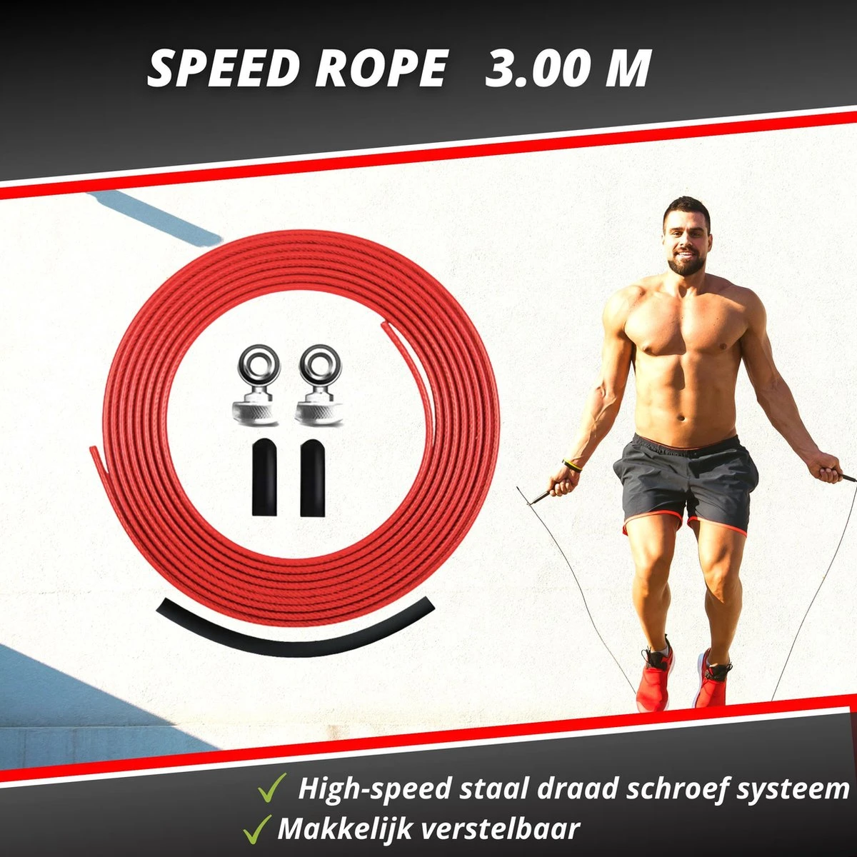 Professioneel Crossfit & Fitness Springtouw – Jump Rope – Speedrope – Verstelbaar – Rood Professioneel Crossfit & Fitness Springtouw – Jump Rope – Speedrope – Verstelbaar – Rood -Fitnessapparatuur Serie Winkel 1200x1200 1859