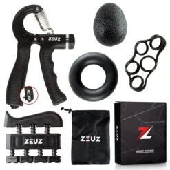 ZEUZ® 5-Delige Fitness Handtrainer Set – Trainer Voor Hand, Onderarm, Pols & Vingers – Stressbal, Knijphalter, Stretcher & Grip Bal – Anti RSI
