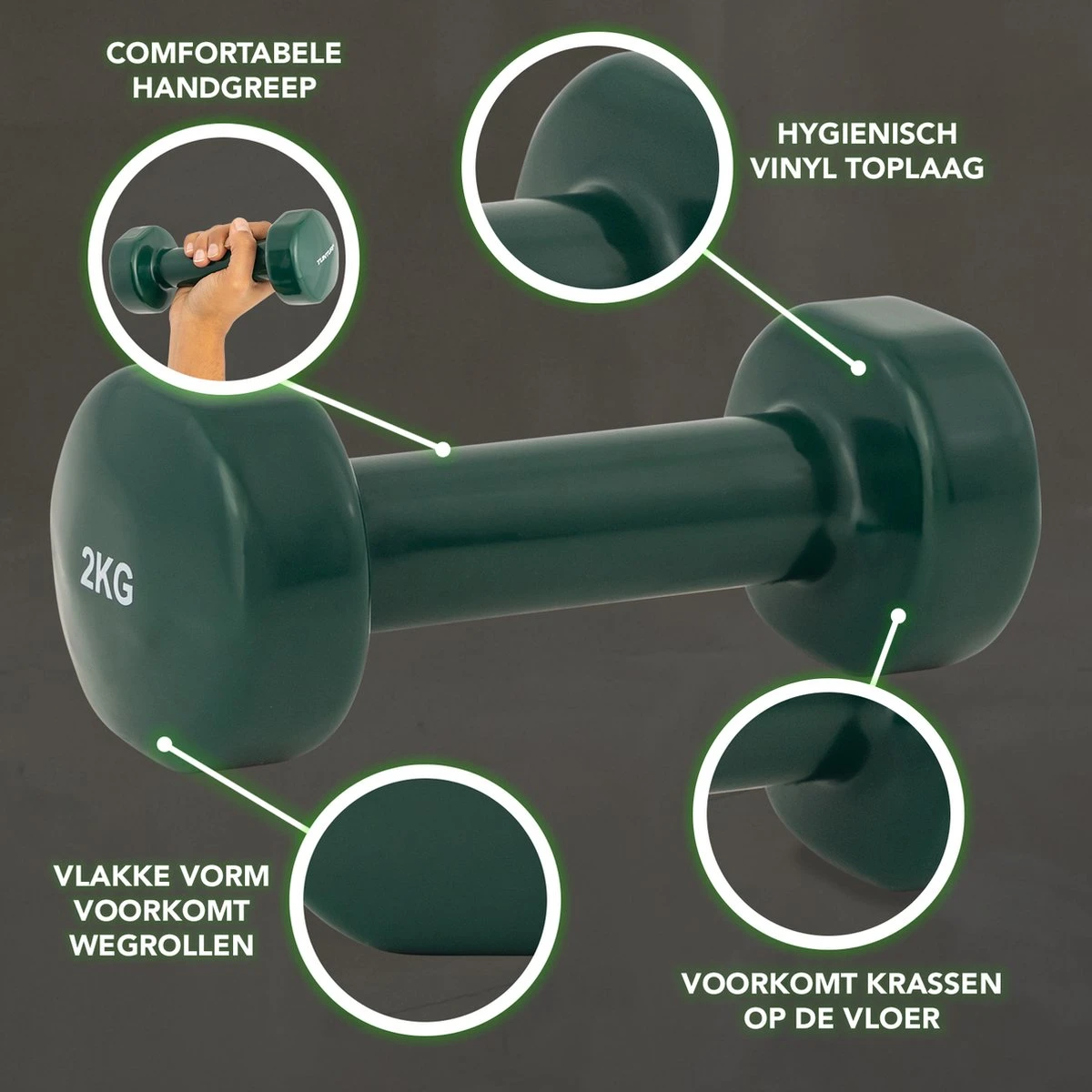 Tunturi Dumbbell set - 2 x 2,0 kg - Vinyl - Groen - incl. gratis fitness app Tunturi Dumbbell Set - 2 X 2,0 Kg - Vinyl - Groen - Incl. Gratis Fitness App -Fitnessapparatuur Serie Winkel 1200x1200 2281