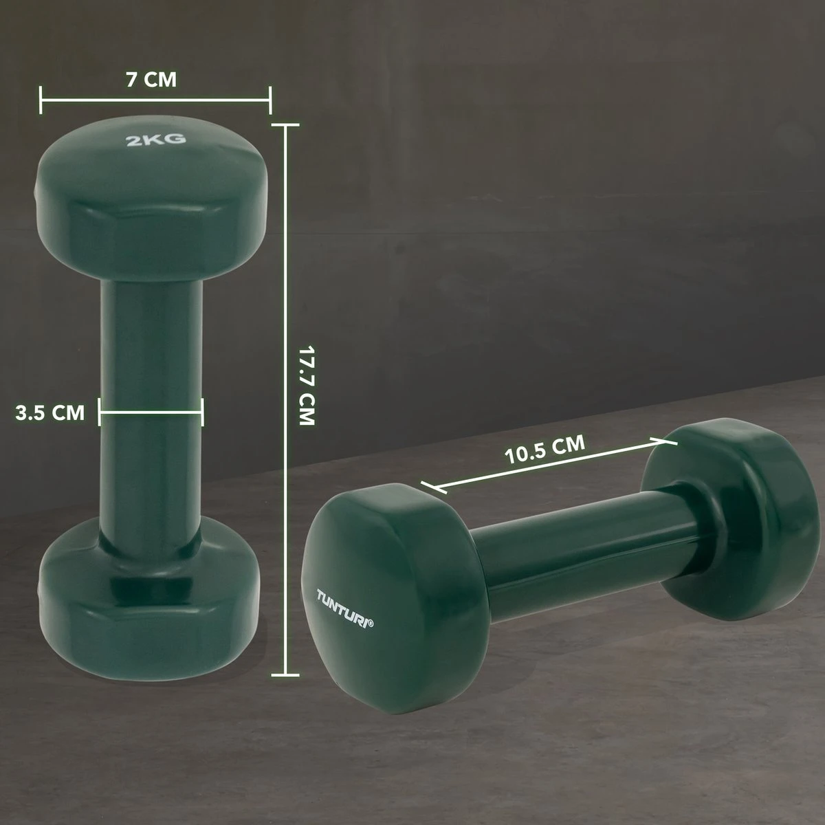 Tunturi Dumbbell set - 2 x 2,0 kg - Vinyl - Groen - incl. gratis fitness app Tunturi Dumbbell Set - 2 X 2,0 Kg - Vinyl - Groen - Incl. Gratis Fitness App -Fitnessapparatuur Serie Winkel 1200x1200 2282