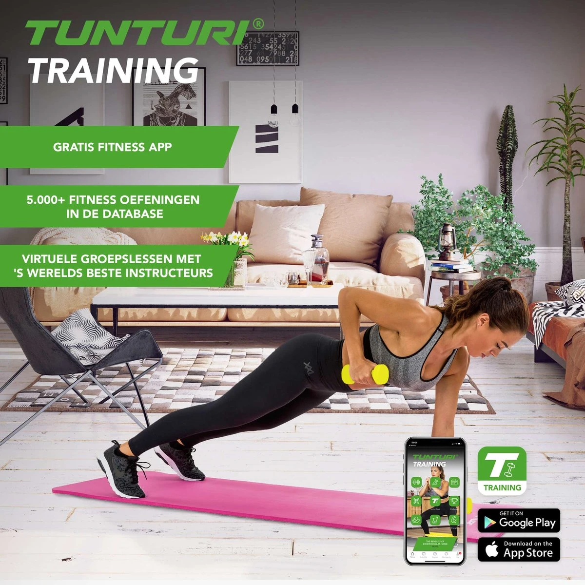 Tunturi Dumbbell set - 2 x 2,0 kg - Vinyl - Groen - incl. gratis fitness app Tunturi Dumbbell Set - 2 X 2,0 Kg - Vinyl - Groen - Incl. Gratis Fitness App -Fitnessapparatuur Serie Winkel 1200x1200 2283