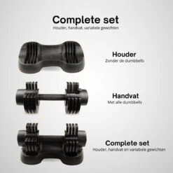 KIMO DIRECT Verstelbare Dumbbell 12,5KG - Dumbells - Gewichten - 2,5/5/7,5/10/12,5KG - Smart Dumbell - Zwart -Fitnessapparatuur Serie Winkel 1200x1200 2296