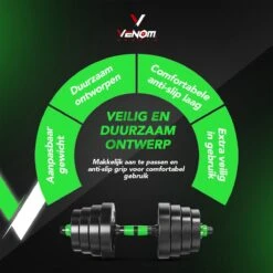 Venom Sports Verstelbare Dumbbell Set Tot 40kg - Professionele 2-in-1 Halterset Gewichten - Gebruiksvriendelijke Fitness Stang - Groen -Fitnessapparatuur Serie Winkel 1200x1200 2376