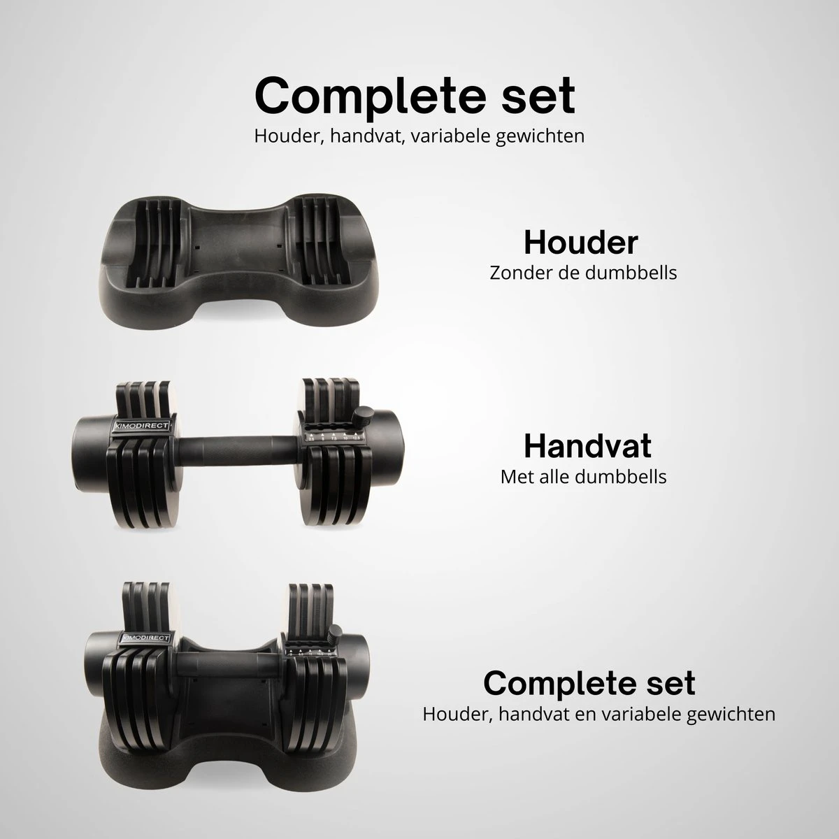 KIMO DIRECT Verstelbare Dumbbell 20KG - Dumbells - Gewichten - 2/6,5/11/15,5/20KG - Smart Dumbell - Zwart KIMO DIRECT Verstelbare Dumbbell 20KG - Dumbells - Gewichten - 2/6,5/11/15,5/20KG - Smart Dumbell - Zwart -Fitnessapparatuur Serie Winkel 1200x1200 2426