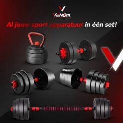 Venom Sports Verstelbare Dumbbell Set Tot 40kg - Professioneel 3-in-1 Halterset Gewichten - Dumbbells, Halterstang En Kettlebells - Zwart -Fitnessapparatuur Serie Winkel 1200x1200 2445