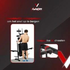 Venom Sports Halterbank – Fitnessbank – Verstelbare Rugleuning – Uiterst Geschikt Voor Gewichten – Incl. Beenhouder – Zachte Handgrepen – PU Kussens – Triangel Structuur – Inklapbaar - Zwart - 182x116x112cm -Fitnessapparatuur Serie Winkel 1200x1200 2487