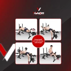 Venom Sports Halterbank – Fitnessbank – Verstelbare Rugleuning – Uiterst Geschikt Voor Gewichten – Incl. Beenhouder – Zachte Handgrepen – PU Kussens – Triangel Structuur – Inklapbaar - Zwart - 182x116x112cm -Fitnessapparatuur Serie Winkel 1200x1200 2488