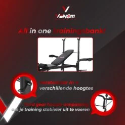 Venom Sports Halterbank – Fitnessbank – Verstelbare Rugleuning – Uiterst Geschikt Voor Gewichten – Incl. Beenhouder – Zachte Handgrepen – PU Kussens – Triangel Structuur – Inklapbaar - Zwart - 182x116x112cm -Fitnessapparatuur Serie Winkel 1200x1200 2489