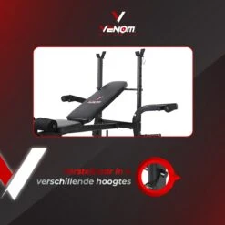 Venom Sports Halterbank – Fitnessbank – Verstelbare Rugleuning – Uiterst Geschikt Voor Gewichten – Incl. Beenhouder – Zachte Handgrepen – PU Kussens – Triangel Structuur – Inklapbaar - Zwart - 182x116x112cm -Fitnessapparatuur Serie Winkel 1200x1200 2492