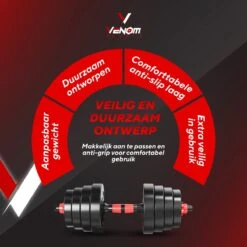Venom Sports Verstelbare Dumbbell Set Tot 20kg – Professionele 2-in-1 Halterset Gewichten – Gebruiksvriendelijke Fitness Stang – Verstelbare Dumbbellset – Home Gym – Krachttraining – Rood -Fitnessapparatuur Serie Winkel 1200x1200 2514