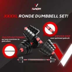 Venom Sports Verstelbare Dumbbell Set Tot 20kg – Professionele 2-in-1 Halterset Gewichten – Gebruiksvriendelijke Fitness Stang – Verstelbare Dumbbellset – Home Gym – Krachttraining – Rood -Fitnessapparatuur Serie Winkel 1200x1200 2515