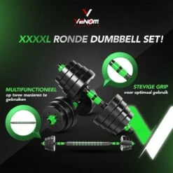 Venom Sports Verstelbare Dumbbell Set Tot 20kg - Professionele 2-in-1 Halterset Gewichten - Gebruiksvriendelijke Fitness Stang - Groen -Fitnessapparatuur Serie Winkel 1200x1200 2621