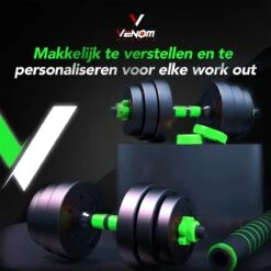 Venom Sports Verstelbare Dumbbell Set Tot 20kg - Professionele 2-in-1 Halterset Gewichten - Gebruiksvriendelijke Fitness Stang - Groen -Fitnessapparatuur Serie Winkel 1200x1200 2622