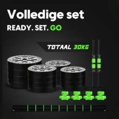 EchoGoods Halterset 30 KG - 2x15 KG - GRATIS Trainingschema - Dumbell Set - Barbell Halterstang Met Gewichten – Verstelbare Dumbells Met Gewichtschijven - Fitness Stang - Black Friday -Fitnessapparatuur Serie Winkel 1200x1200 2651