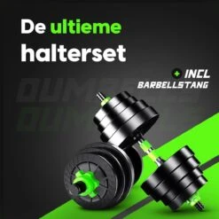 EchoGoods Halterset 30 KG - 2x15 KG - GRATIS Trainingschema - Dumbell Set - Barbell Halterstang Met Gewichten – Verstelbare Dumbells Met Gewichtschijven - Fitness Stang - Black Friday -Fitnessapparatuur Serie Winkel 1200x1200 2655