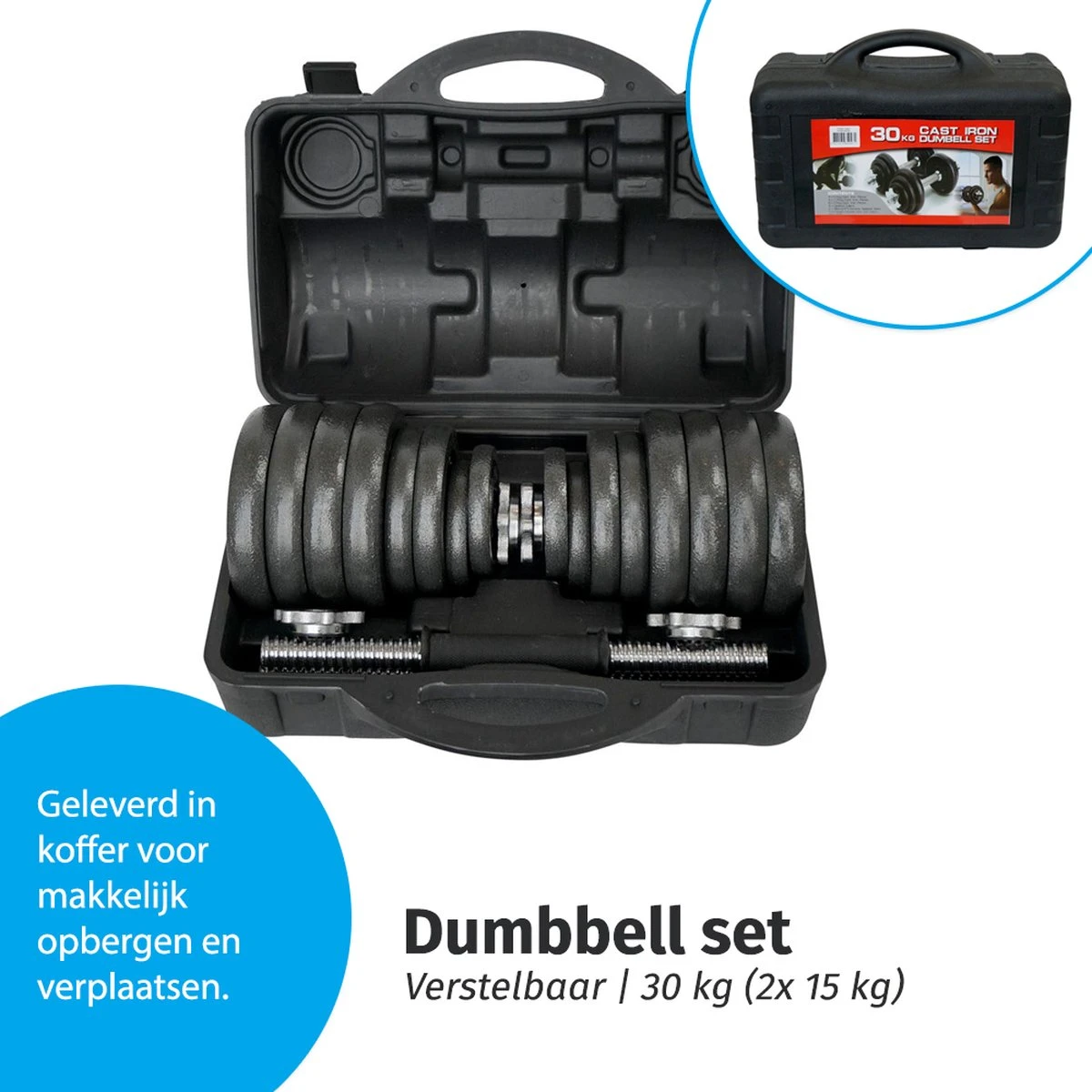 Verstelbare Dumbbell set 30 kg met koffer - Gietijzeren gewichten - 2x 15 kg Verstelbare Dumbbell Set 30 Kg Met Koffer - Gietijzeren Gewichten - 2x 15 Kg -Fitnessapparatuur Serie Winkel 1200x1200 2675