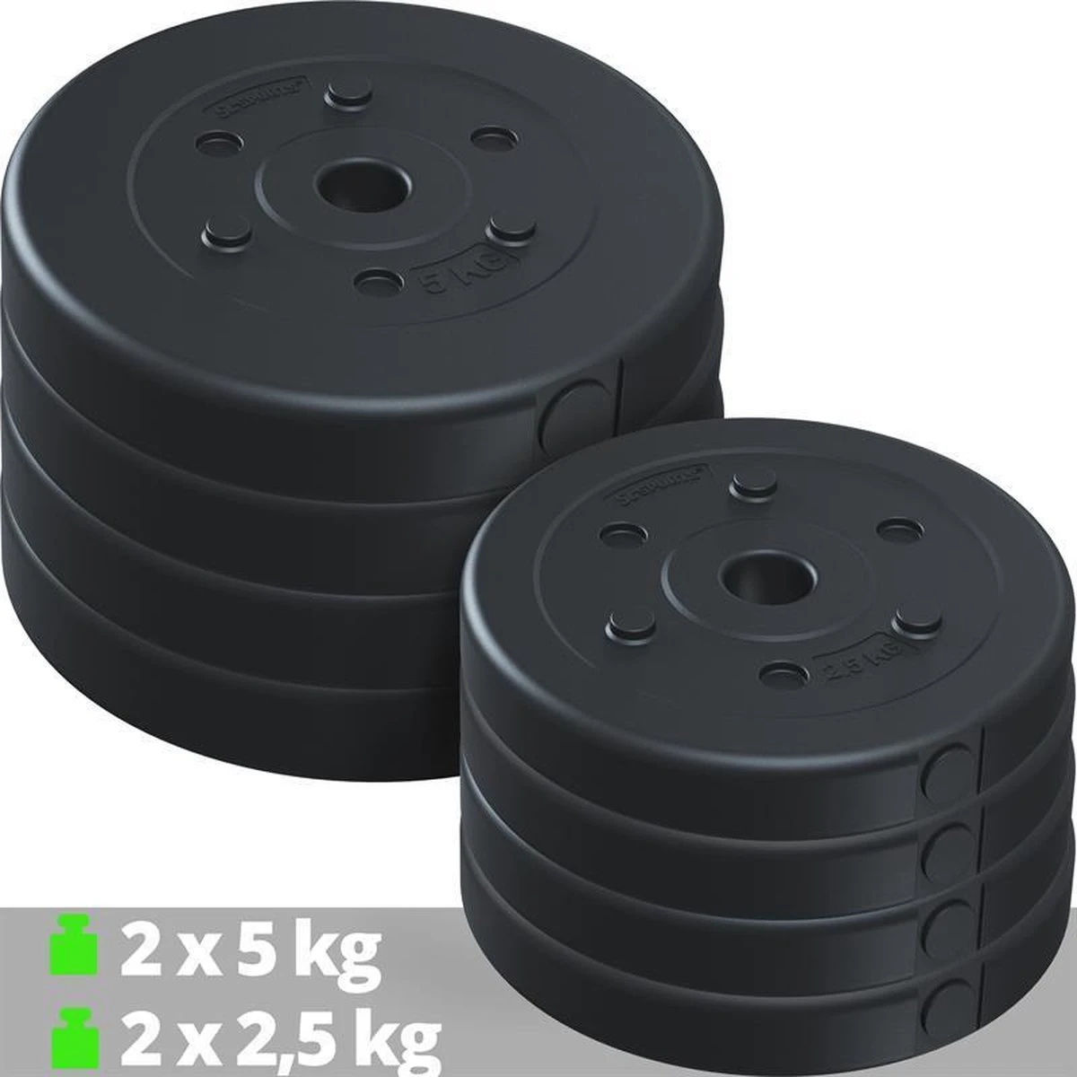 ScSPORTS® Gewichten set 30 kg - Kunststof - 4 x 5 kg en 4 x 2,5 kg halterschijf - 30 mm ScSPORTS® Gewichten Set 30 Kg - Kunststof - 4 X 5 Kg En 4 X 2,5 Kg Halterschijf - 30 Mm -Fitnessapparatuur Serie Winkel 1200x1200 2761