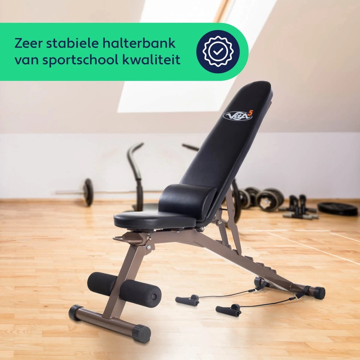 Vita5 Halterbank – Fitnessbank – Verstelbaar met Rugleuning – Voor Gewichten – Incl. Weerstandsbanden en Beenhouder – Inklapbaar Vita5 Halterbank – Fitnessbank – Verstelbaar Met Rugleuning – Voor Gewichten – Incl. Weerstandsbanden En Beenhouder – Inklapbaar -Fitnessapparatuur Serie Winkel 1200x1200 2774