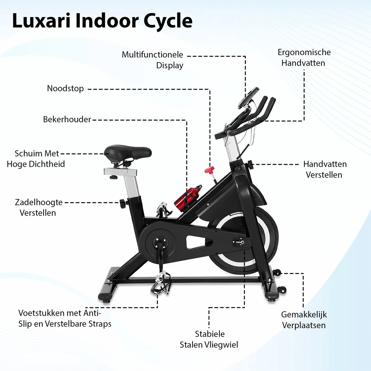 Luxari - Indoor Cycle 2 - Computer met o.a. hartslagfunctie - Verstelbare weerstand - 10 kg vliegwiel - I-pad/telefoon houder - Fitness fiets - Hometrainer Luxari - Indoor Cycle 2 - Computer Met O.a. Hartslagfunctie - Verstelbare Weerstand - 10 Kg Vliegwiel - I-pad/telefoon Houder - Fitness Fiets - Hometrainer -Fitnessapparatuur Serie Winkel 1200x1200 370