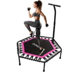 Zonovi Fitness Trampoline 250 Kilo – Mini Trampoline – Kleine Trampoline – Sport Trampoline – Met Elastieken – Zwart – Roze – 106 Cm – 42 Inch.