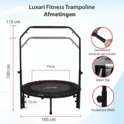 Luxari - Fitness Trampoline Pro - Inclusief Stang En Beschermhoes - 105 Cm Diameter - Opvouwbaar - Belastbaar Tot 150 Kg - Hometrainer - Fitness Trampoline -Fitnessapparatuur Serie Winkel 1200x1200 549