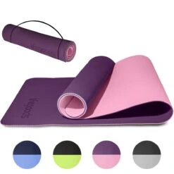 LifeGoods Yogamat - 61x183x0,6cm - Draagriem - Extra Dik - Roze/Paars