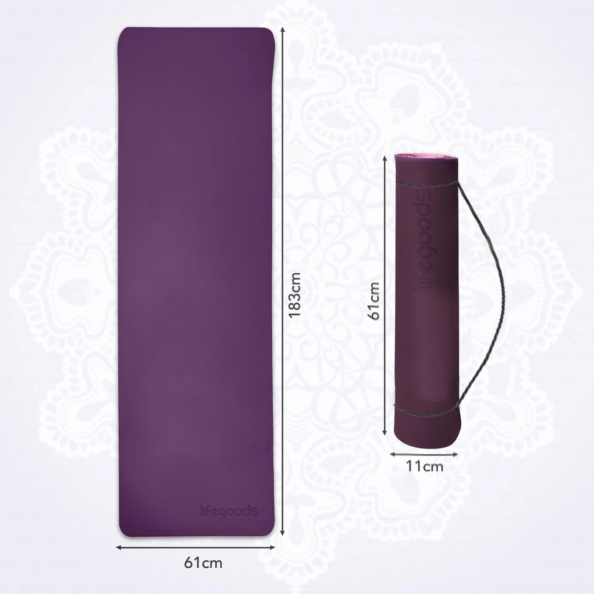LifeGoods Yogamat - 61x183x0,6cm - Draagriem - Extra Dik - Roze/Paars LifeGoods Yogamat - 61x183x0,6cm - Draagriem - Extra Dik - Roze/Paars -Fitnessapparatuur Serie Winkel 1200x1200 825