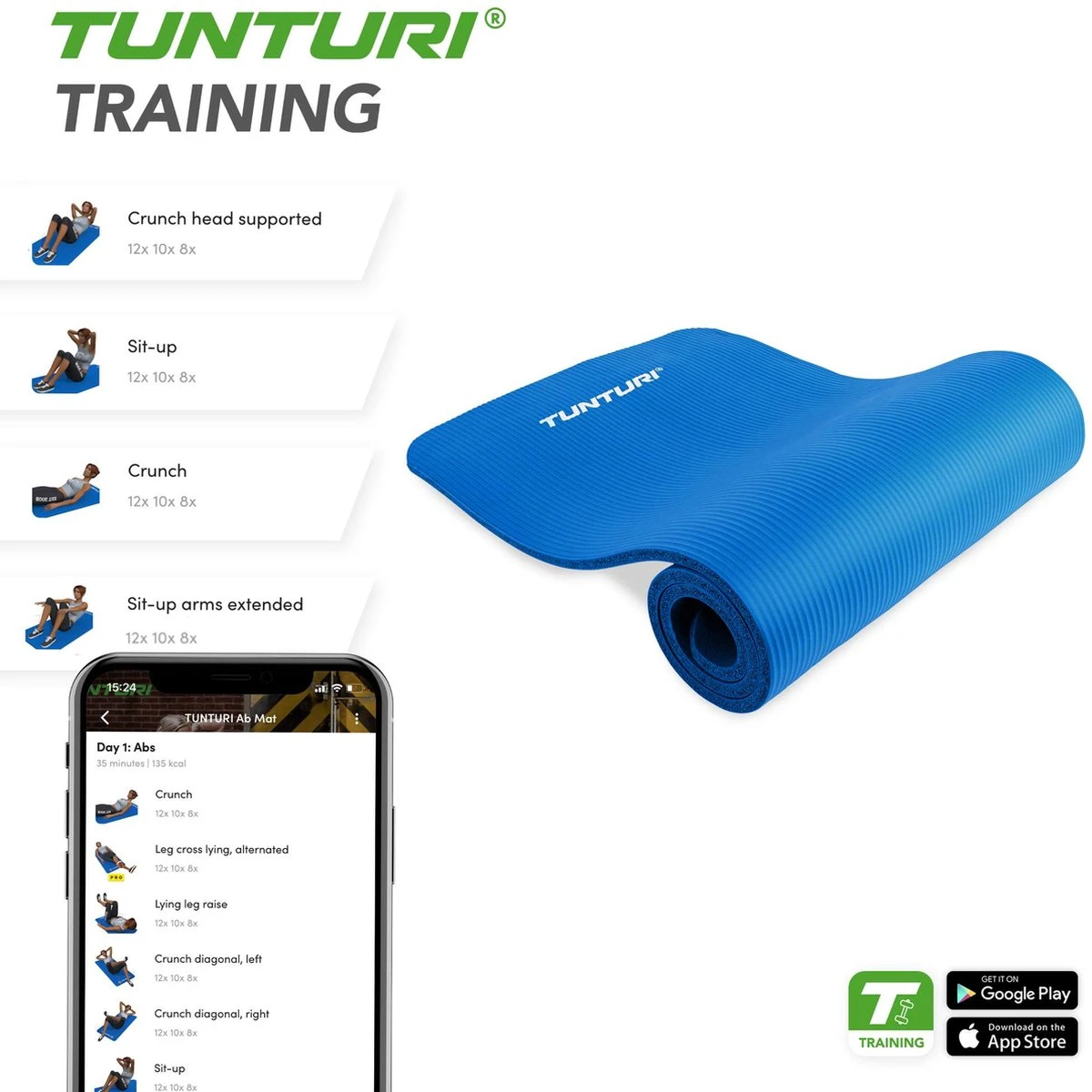Tunturi fitnessmat - Yogamat - Sportmat gemaakt van zacht NBR materiaal - 180 x 60 x 1,5cm - Blauw - Incl. gratis fitness app Tunturi Fitnessmat - Yogamat - Sportmat Gemaakt Van Zacht NBR Materiaal - 180 X 60 X 1,5cm - Blauw - Incl. Gratis Fitness App -Fitnessapparatuur Serie Winkel 1200x1200 840