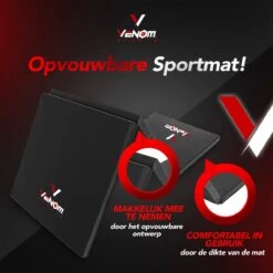 Venom Sports Fitnessmat – Professionele Opvouwbare Turnmat – Yoga – Yogamat – Extra Dikke Sportmat – Gymnastiekmat – L180xB60xH5cm – Zwart -Fitnessapparatuur Serie Winkel 1200x1200 922