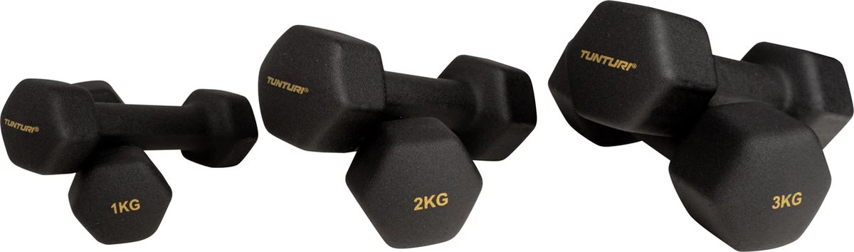 Tunturi Gewichten Centuri - Halterset - Dumbbell Set - Neopreen Dummbbells - 1 t/m 3kg - 3 Paar - Incl. gratis fitness app Tunturi Gewichten Centuri - Halterset - Dumbbell Set - Neopreen Dummbbells - 1 T/m 3kg - 3 Paar - Incl. Gratis Fitness App -Fitnessapparatuur Serie Winkel