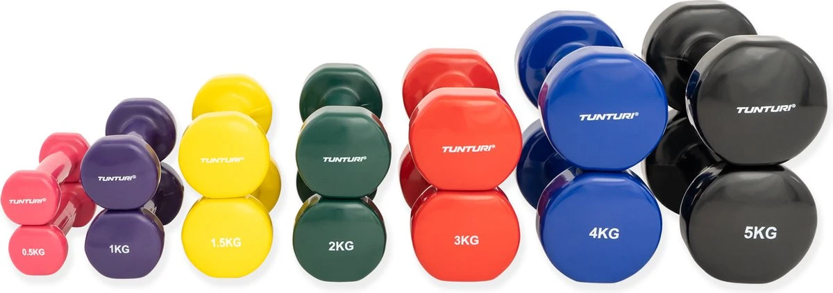 Tunturi Dumbbell set - 2 x 2,0 kg - Vinyl - Groen - incl. gratis fitness app Tunturi Dumbbell Set - 2 X 2,0 Kg - Vinyl - Groen - Incl. Gratis Fitness App -Fitnessapparatuur Serie Winkel