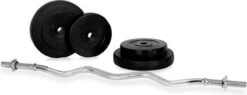 Klarfit Dumbell Set - Halterset 97,5kg : 2 Korte Halters, 8 Korte Haltergewichten , 1 Lange Halterstang, 1 Curlbellstang En 6 Lange Haltergewichten -Fitnessapparatuur Serie Winkel 1200x463 2